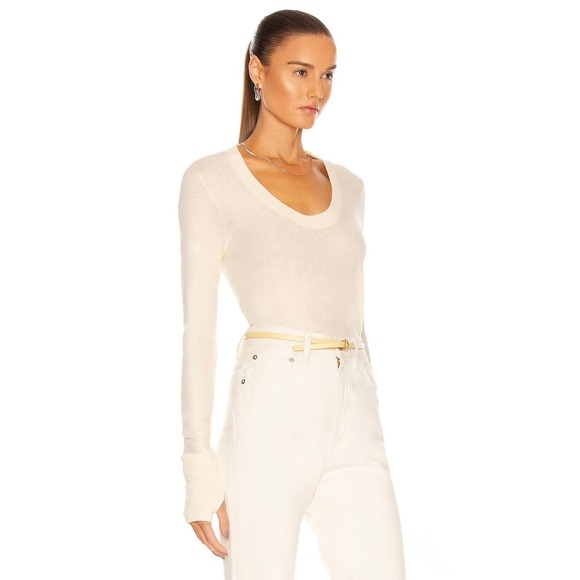 Enza Costa Tops - ENZA COSTA Cashmere Easy Cuffed U Neck Top Womens Small Cream Long Sleeve NEW